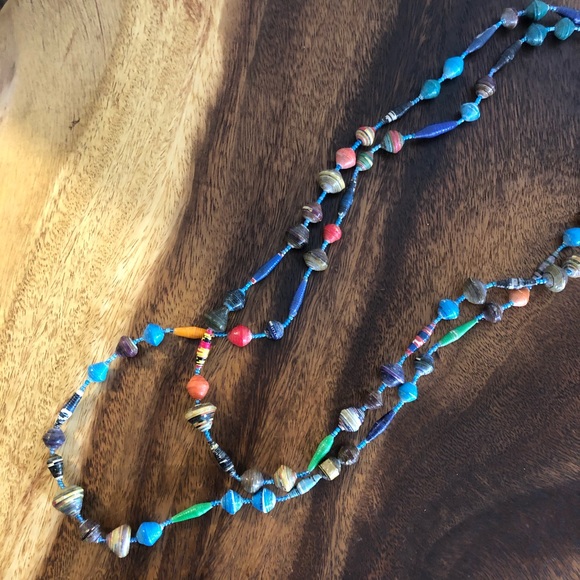 African Recycled Paper Bead Necklace - Picture 4 of 6